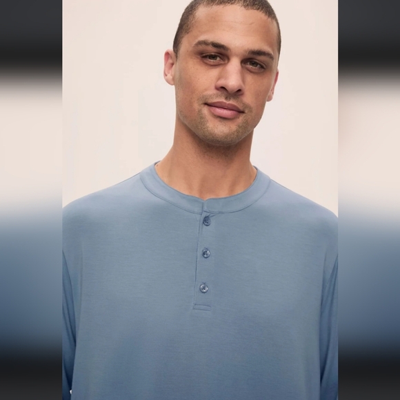 Aberjey Henry TENCEL™ Modal Long PJ Set Faded Denim NWT - Picture 2 of 7